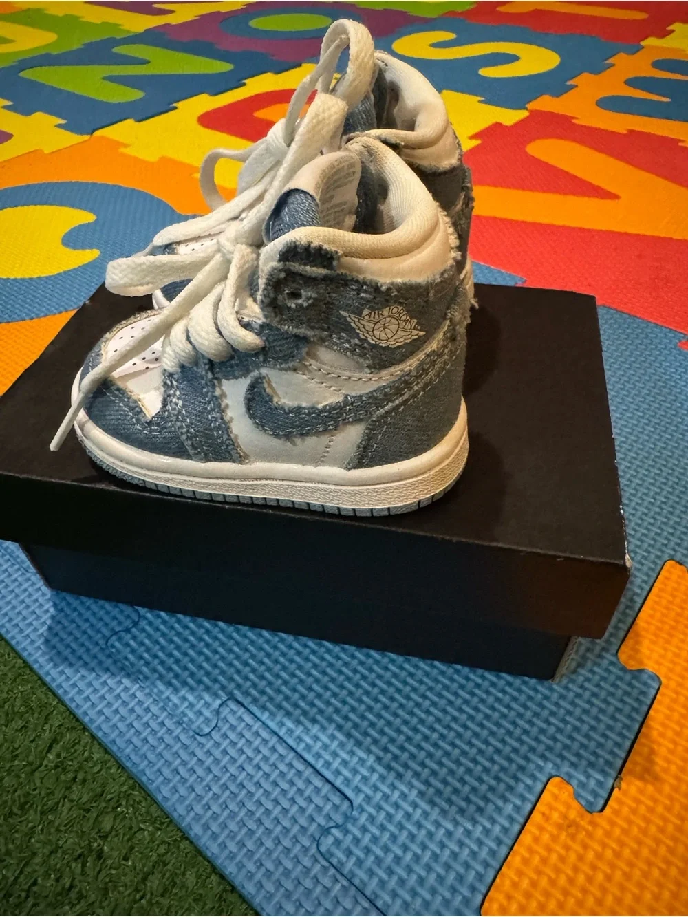 Jordan Kids High-Top Sneakers in White and Denim Blue